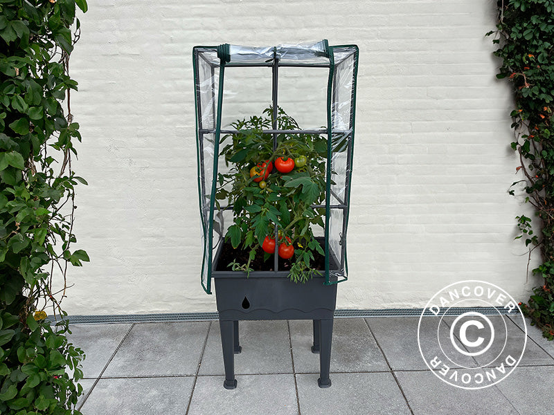 Planter box, raised bed w/trellis, 0.6x0.4x1.5 m, Grey