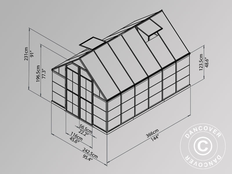 Broeikas Polycarbonaat Balance 8,9m², Palram/Canopia, 2,44x3,67x2,29m Zilver