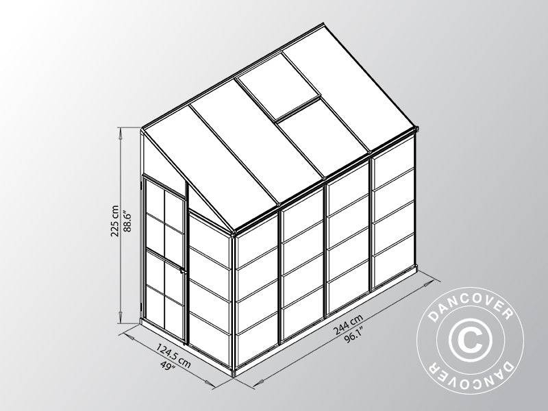 Seinakasvuhoone, Polükarbonaadist, 3,05m², Palram/Canopia, 1,25x2,44x2,25m, Hõbedane