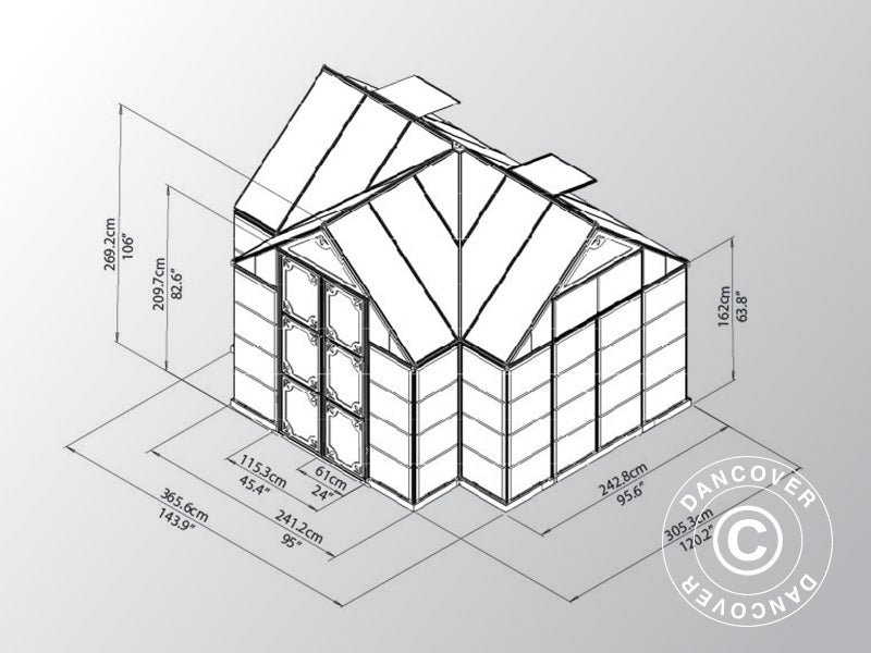 Orangerie Polycarbonat VICTORY, 10,41m², Palram/Canopia, 3,66x3,05x2,69m, Grau