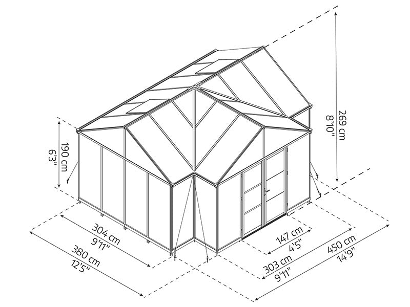 Orangerie Polycarbonat Triomphe mit Sockel, 17,1m², Palram/Canopia, 4,5x3,8x2,69m, Schwarz