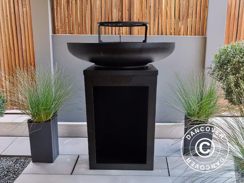 Feuerschale mit Holzaufbewahrung, Ø60x73cm, Schwarz