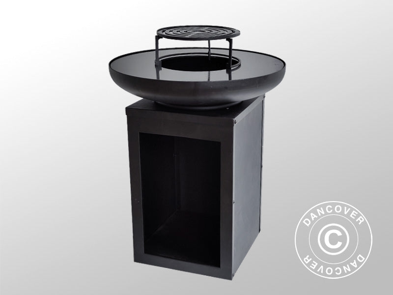 Feuerschale mit Holzaufbewahrung, Ø60x73cm, Schwarz