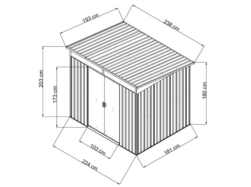 Geräteschuppen mit Dachfenster, 2,38x1,93x2,03m, 4,59m², Anthrazit/Weiß