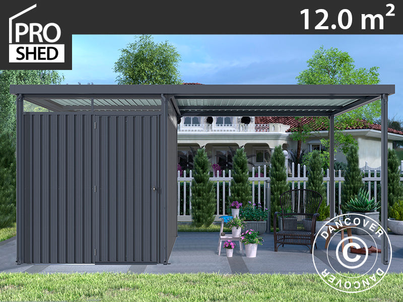 Garden shed w/skylight + overhang, 4.9x2.45x2.26 m, 12.0 m², Anthracite