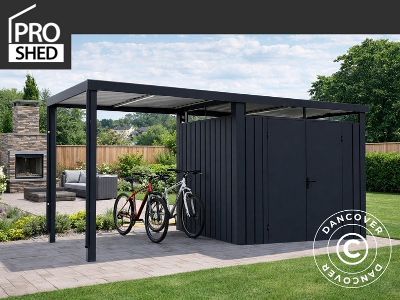 Garden shed w/skylight + extension, 4.67x1.91x2.27 m, ProShed®, Anthra