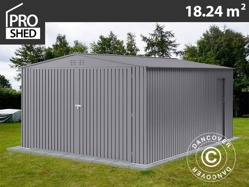 Garage métallique 3,8x4,8x2,32m, 18,24m², ProShed®, Aluminium Gris