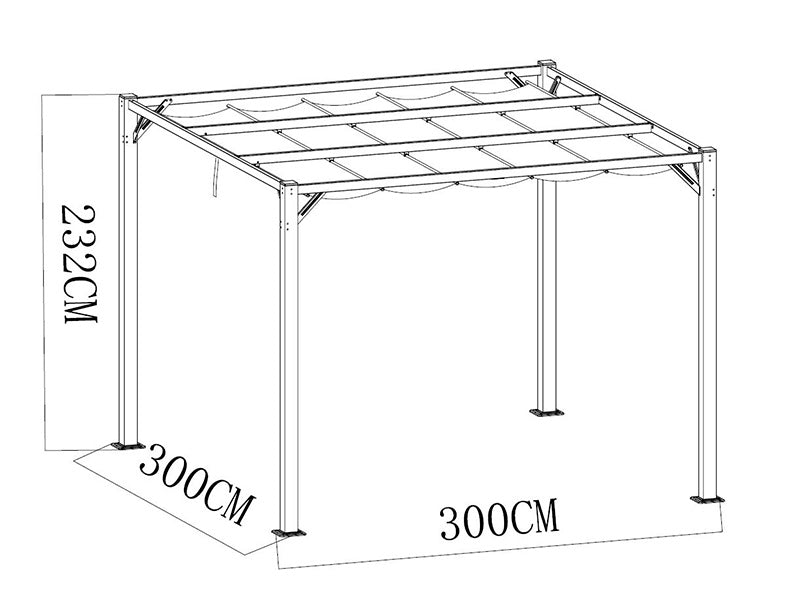Pergola paviljoen Santa Cruz, 3x3m, Donkergrij