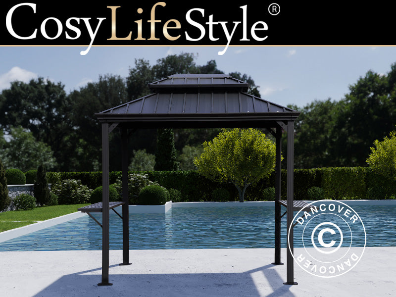 Gazebo de jardim BBQ San Antonio Alu+, 2,4x1,8m, Preto