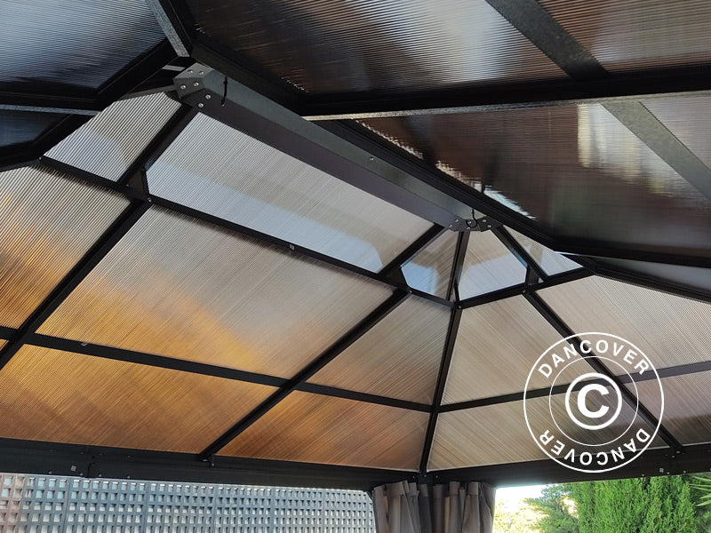 Pavillon Santa Ana Alu+ mit Vorhängen und Moskitonetz, 3x4m, Braun