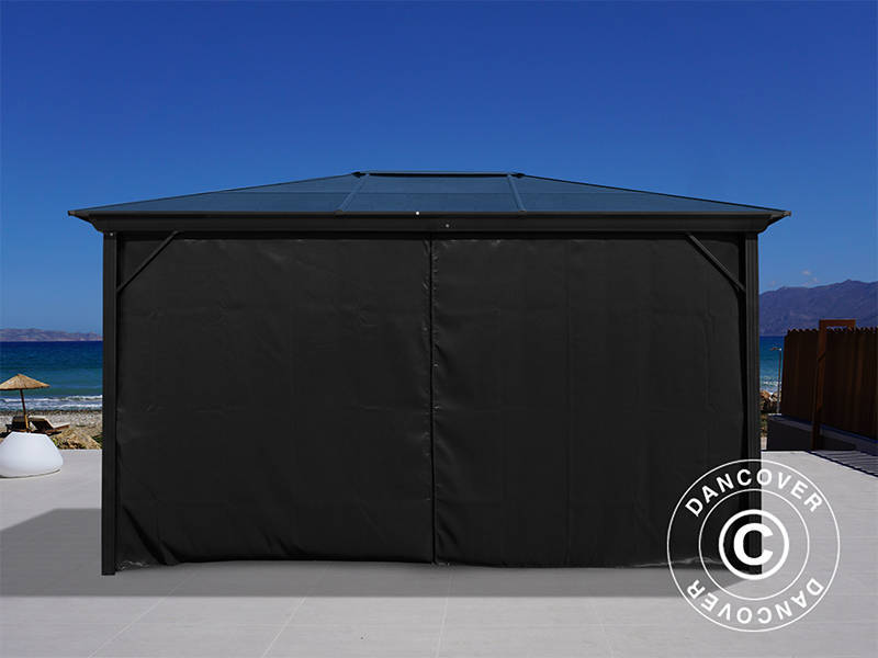 Pavillon Santa Barbara Alu+ mit Vorhängen und Moskitonetz, 3x4m, Schwarz