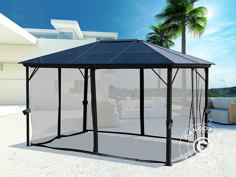 Gazebo Santa Barbara Alu+ w/curtains and mosquito net, 3x4 m, Black