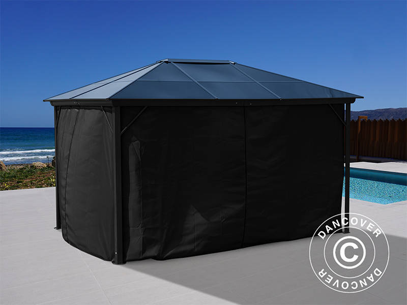 Cenador Santa Bárbara Alu+ con cortinas y mosquitera, 3x4m, Negro