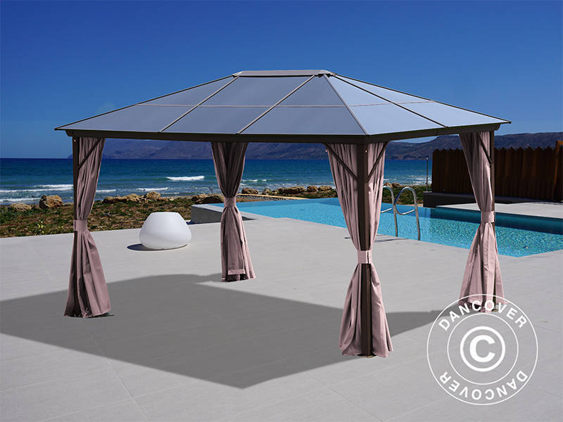Gazebo Santa Barbara Alu+ w/curtains and mosquito net, 3x4 m, Brown
