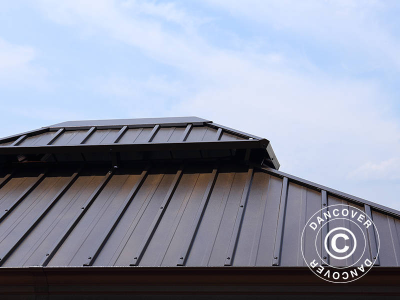 Tuinpaviljoen Santa Fe met gordijnen en klamboe, 3x3,65m, Bruin