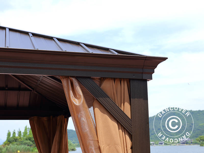 Tuinpaviljoen Santa Fe met gordijnen en klamboe, 3x3,65m, Bruin