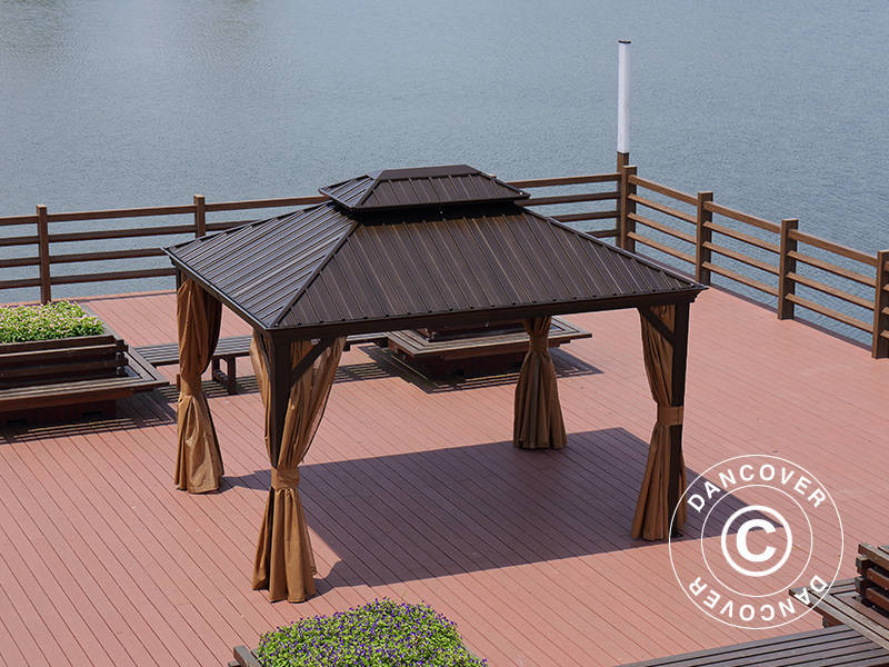 Gazebo Santa Fe verhoilla ja hyttysverkolla, 3x3,65m, Ruskea