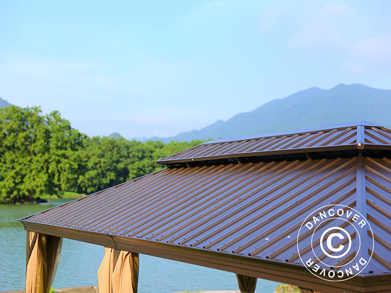 Tuinpaviljoen Santa Fe met gordijnen en klamboe, 3,65x6m, Bruin