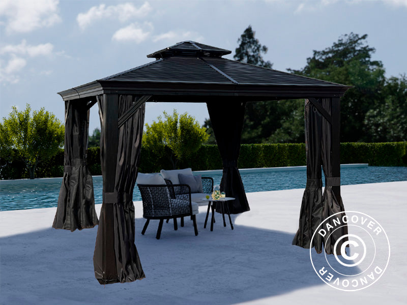 Tenda Gazebo San Bruno Alu+ c/ cortinas e rede de mosquito, 3x3m, Preto