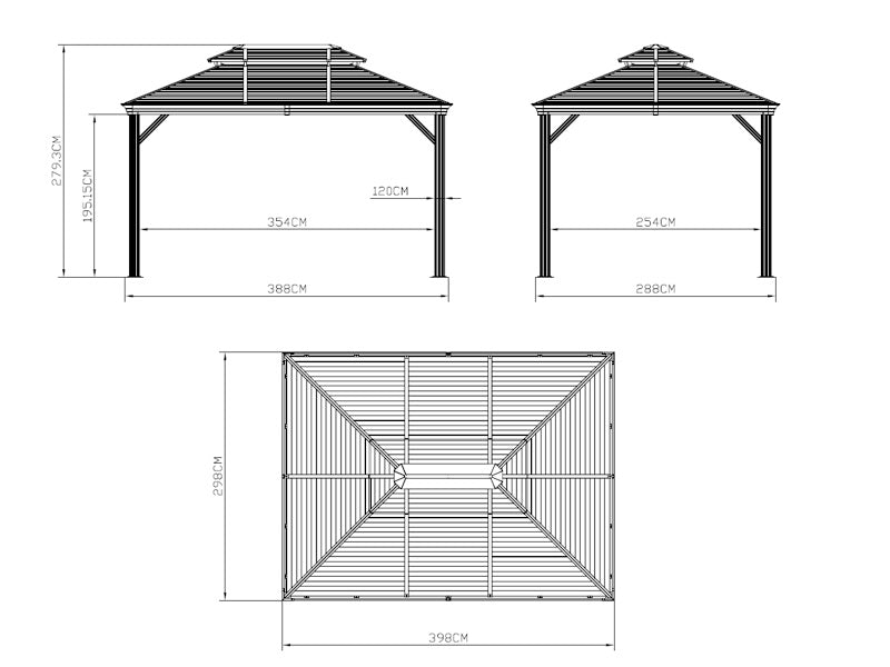 Pavillon San Bruno Alu+ mit Vorhängen und Moskitonetz, 3x4m, Schwarz