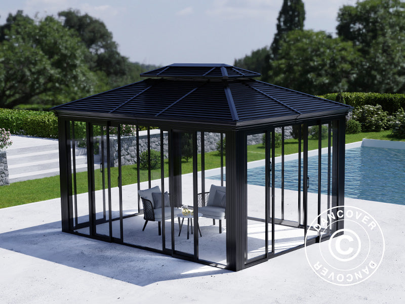 Pavillon San Bruno Alu+ mit Seitenwänden, 3x4m, Schwarz