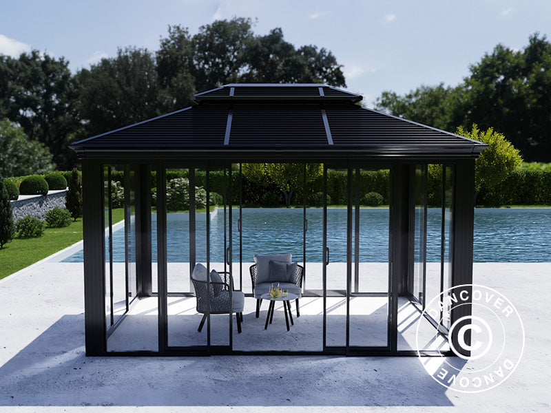 Gazebo da giardino San Bruno Alu+ con pareti laterali, 3x4m, Nero