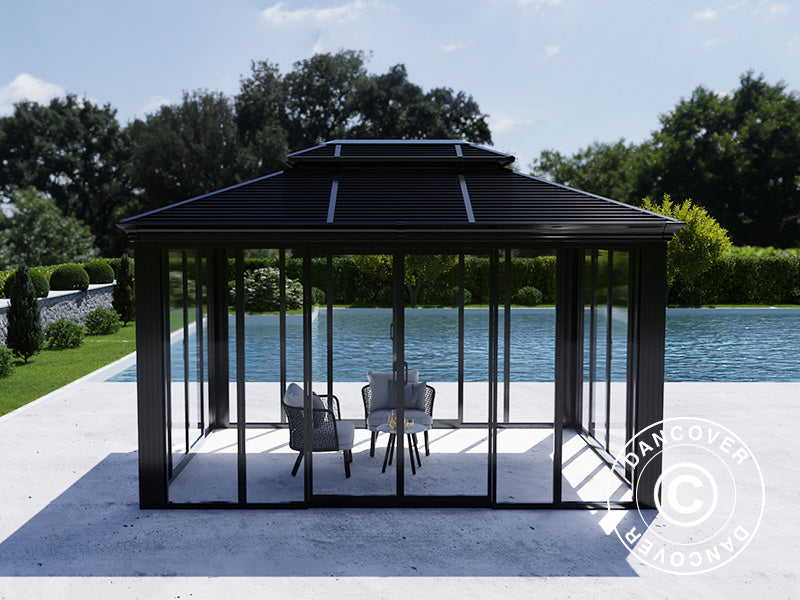 Tonnelle de jardin San Bruno Alu+ avec parois latérales, 3x4m, Noir