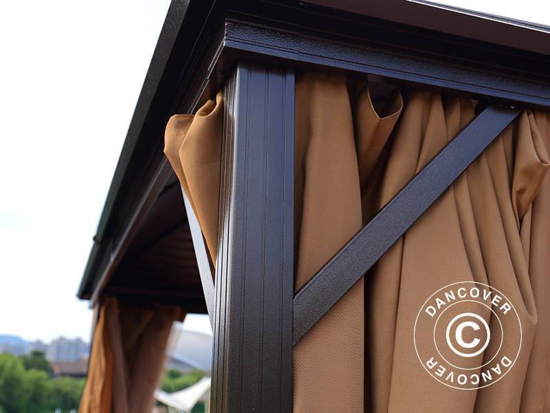 Gazebo San Jose Alu+ w/curtains and mosquito net, 3x4 m, Brown