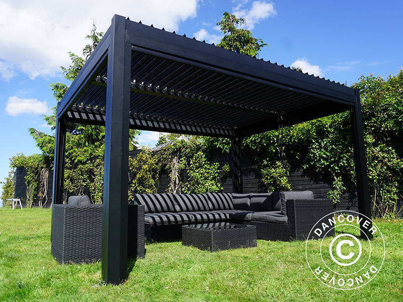 Bioklimatische Pergola pavillon San Pablo Alu+, 3x4m, schwarz