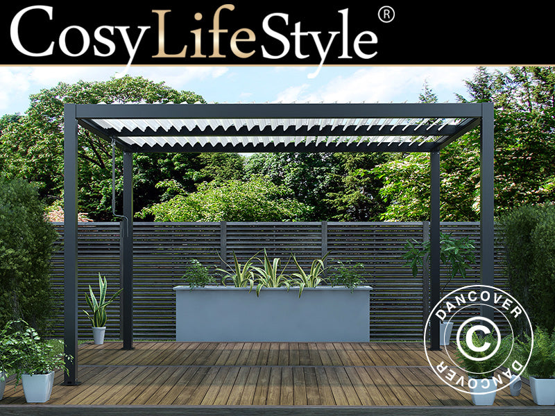 Bioklimatinė pergola pavėsinė San Pablo Alu+, 3x4m, Juoda/Balta