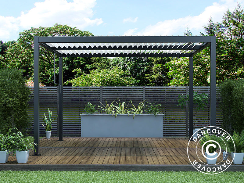 Pergola bioclimatique San Pablo Alu+, 4x4m, Noir/Blanc