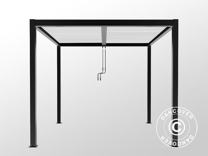 Gazebo pergola bioclimatico San Pablo Alu+, 4x4m, Nero/Bianco