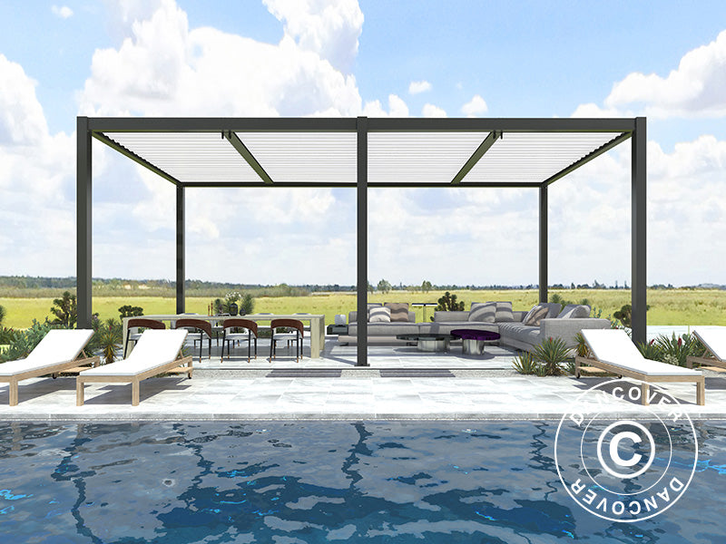 Bioclimatic pergola gazebo San Pablo Alu+, 3x5.8 m, Black/White