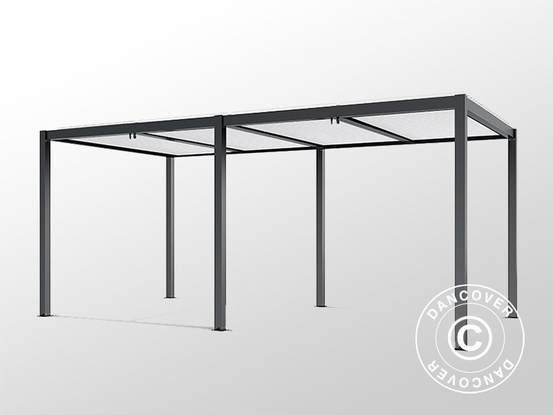 Gazebo pergola bioclimatico San Pablo Alu+, 3x5,8m, Nero/Bianco