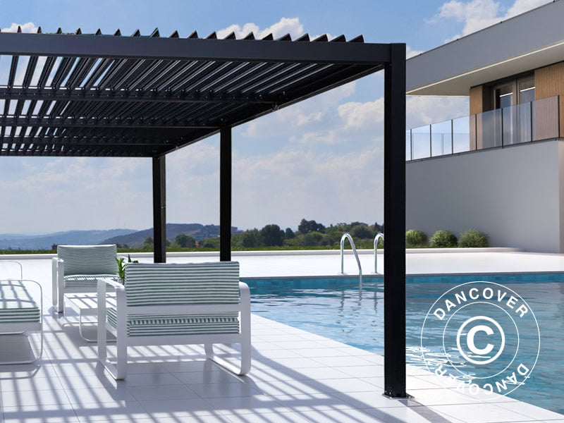 Bioklimatische Pergola pavillon San Pablo Alu+, 4x5,8m, Schwarz