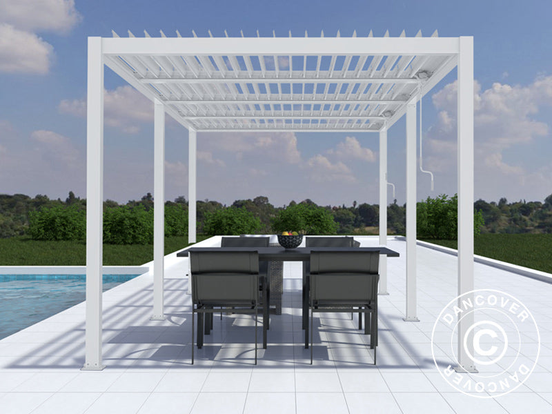 Gazebo pergola bioclimatico San Pablo Alu+, 4x5,8m, Bianco