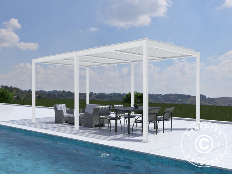 Gazebo pergola bioclimatico San Pablo Alu+, 4x5,8m, Bianco