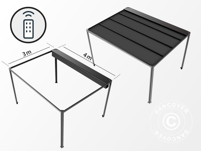 Pergola Pavillon San Fernando, 4x3m, Schwarz/Dunkelgrau