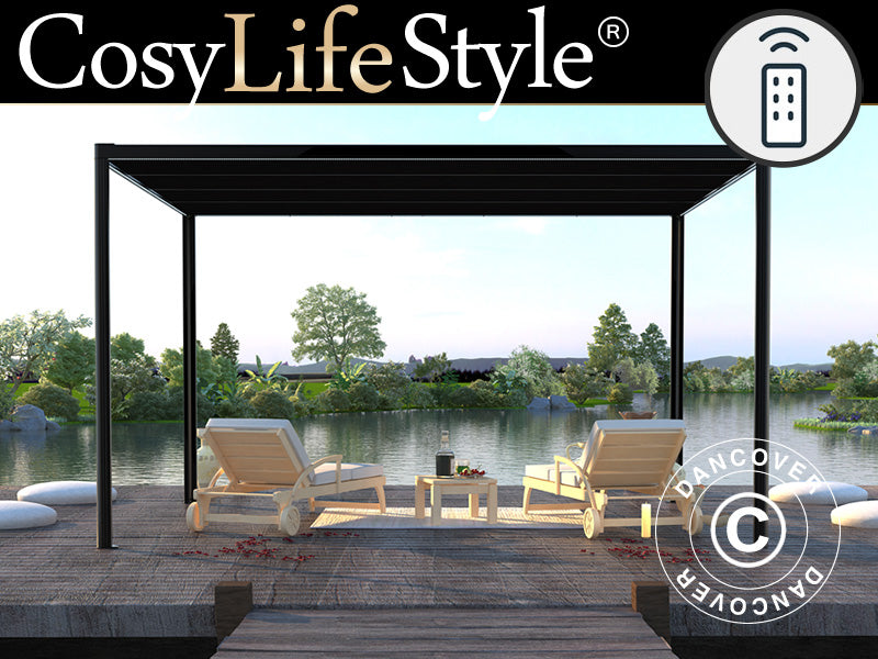 Cenador pérgola San Fernando, 3x3m, Negro/Gris Oscuro