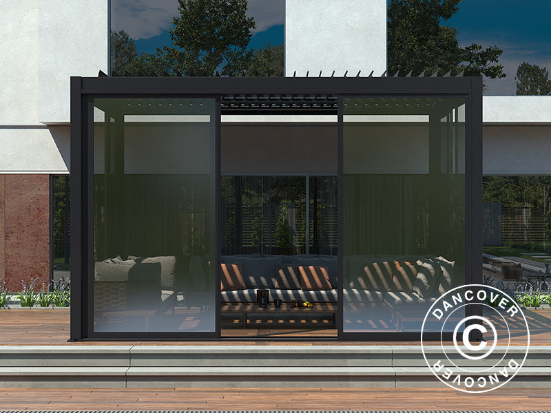 Bioclimatic pergola gazebo San Pablo Alu+ w/sliding doors, 3x4 m, Black