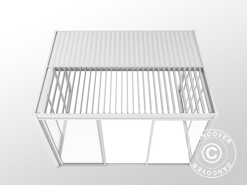 Gazebo pergola bioclimatico San Pablo Alu+ con porte scorrevoli, 3x4m, Bianco