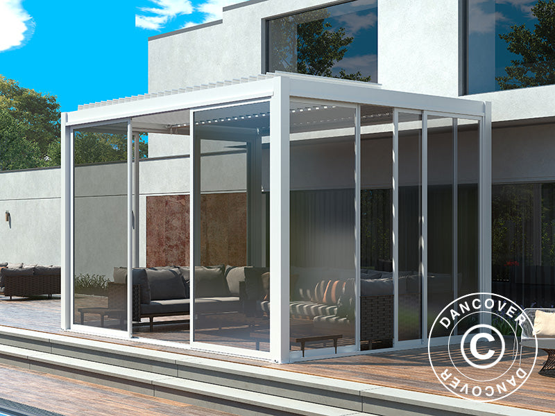 Bioclimatic pergola gazebo San Pablo Alu+ w/sliding doors, 4x4 m, White