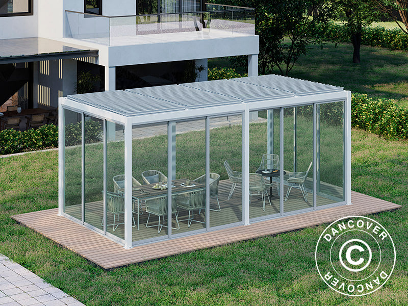 Bioclimatic pergola gazebo San Pablo Alu+ w/sliding doors, 3x5.8 m, White