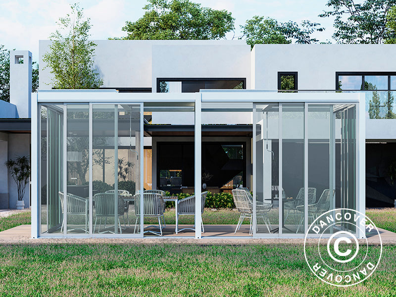 Bioclimatic pergola gazebo San Pablo Alu+ w/sliding doors, 3x5.8 m, White