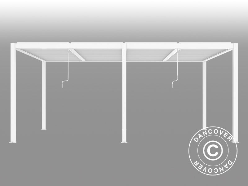 Pergola bioclimatique San Pablo Alu+, 3x5,8m avec 6 parois latérales, Blanc