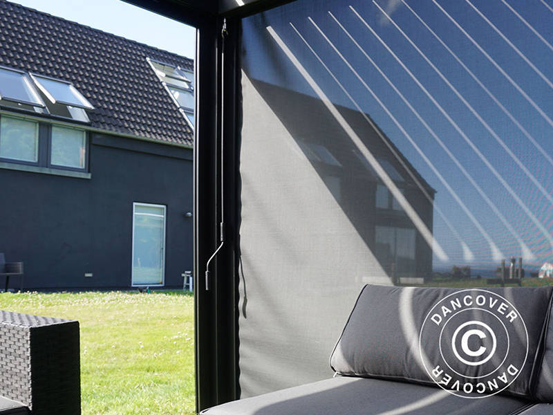 Tonnelle de jardin bioclimatique San Pablo Alu+, 4x4m, avec 4 parois latérales, Noir