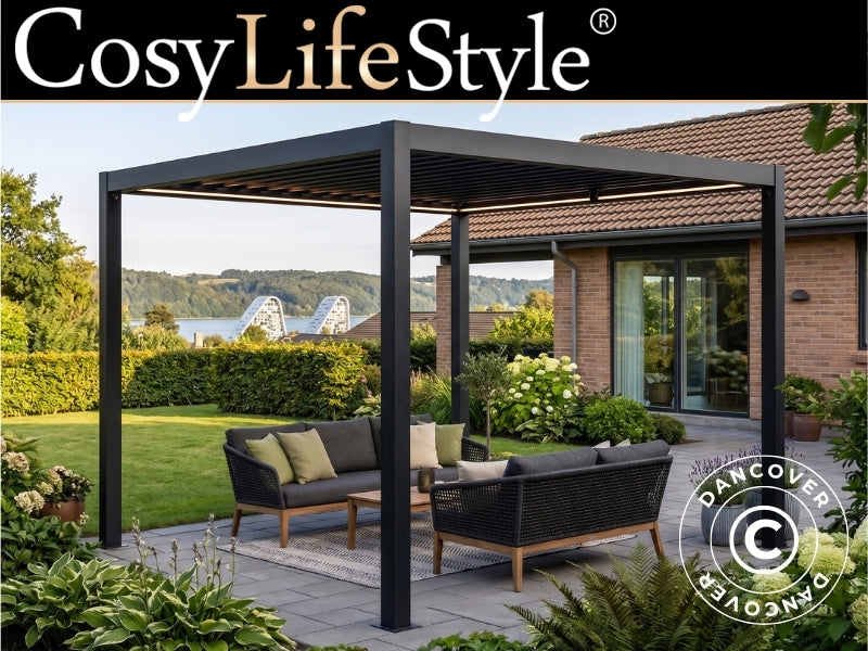 pavillon markise faltbares sonnendach Bioklimatischer Pergola Pavillon San Pablo Steel+, 3x3m, Schwarz