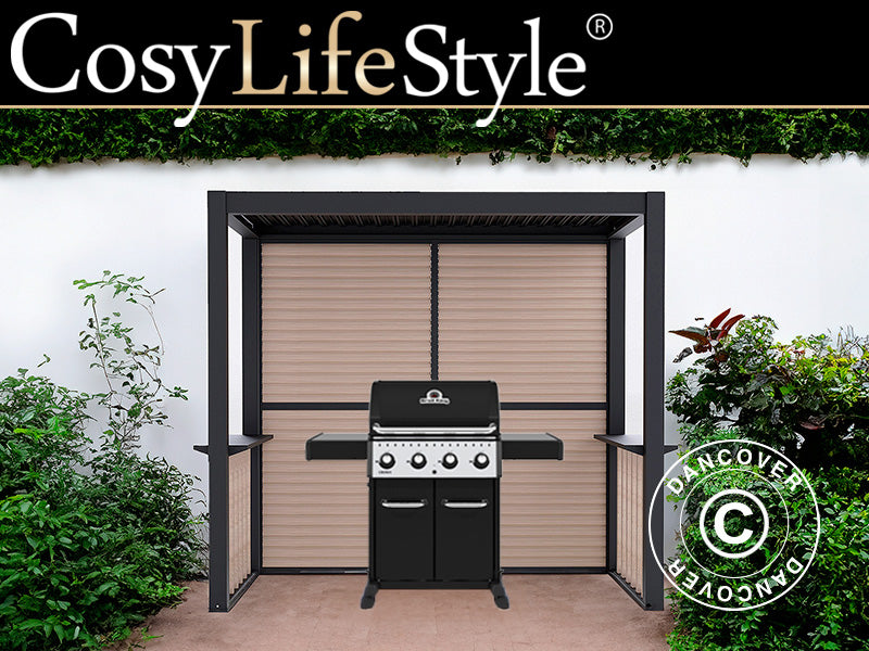 BBQ Pergola San Juan 2,5x1,5x2,3m+Acc. Black/Wood