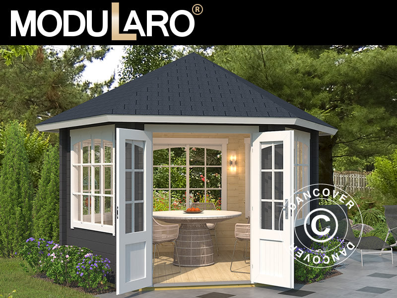 Holzpavillon Alicante, sechskantig 3,5x3,03x3,07m, 44mm, Dunkelgrau