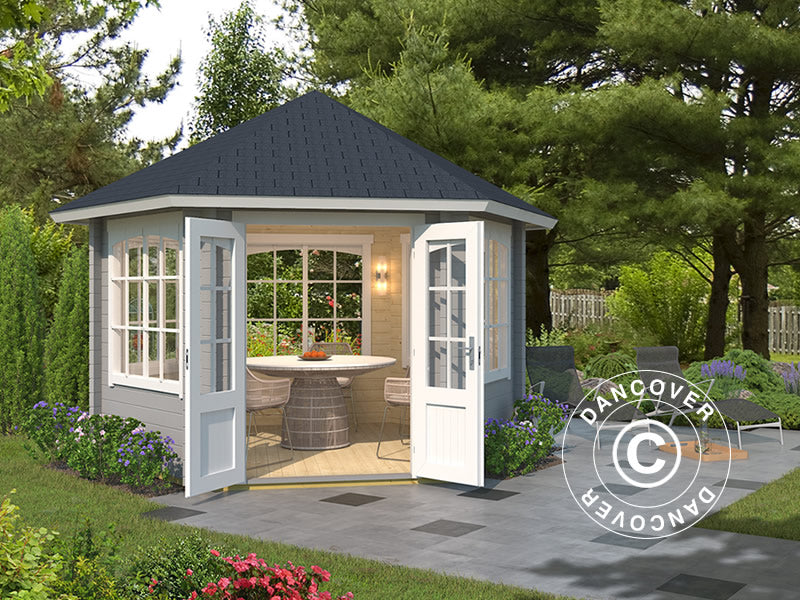 Wooden Gazebo Alicante, hexagonal 3.5x3.03x3.07 m, 44 mm, Light Grey
